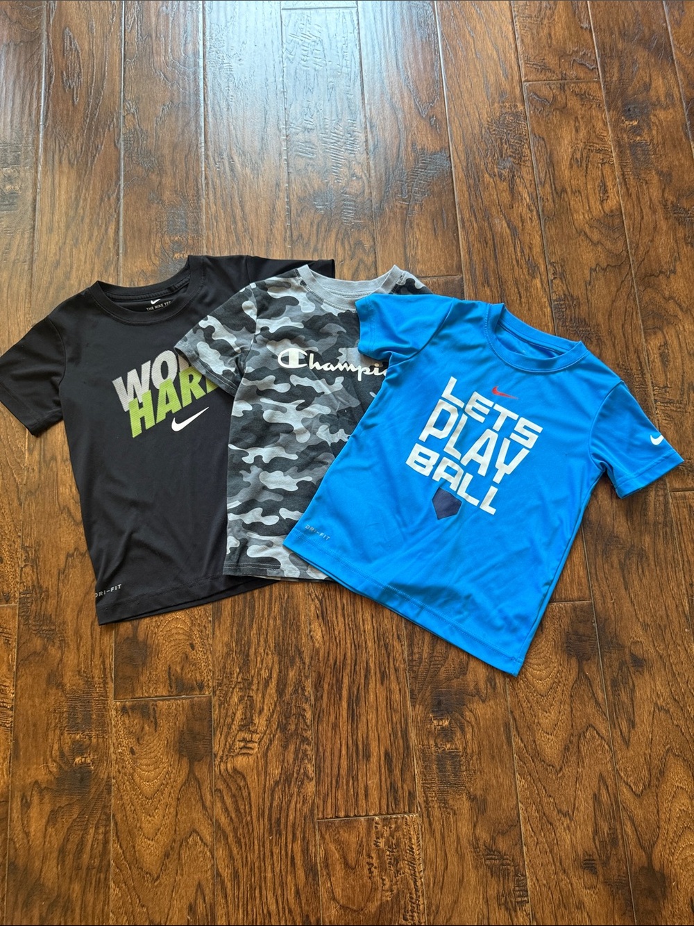 THREE boys size 7 shirts, Nike and Champion brand